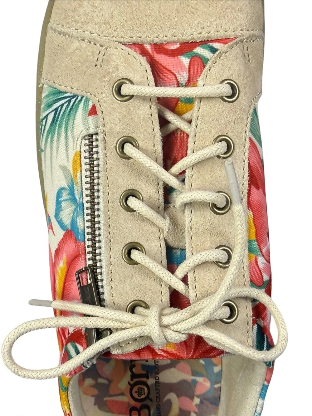 Born Tamara Multi Floral Tropical Canvas  Suede Lace Up Sneaker Size 10